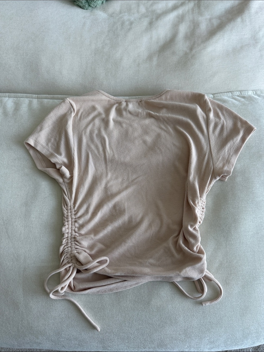 Princess Polly Beige Ribbed Ruched Short Sleeve Top - Picture 2 of 3